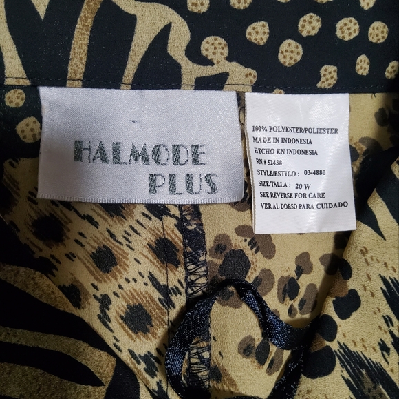 Halmode Plus Brown/Black/Beige Multi Colored Animal Print Short Sleeve Size 20W - Picture 8 of 9